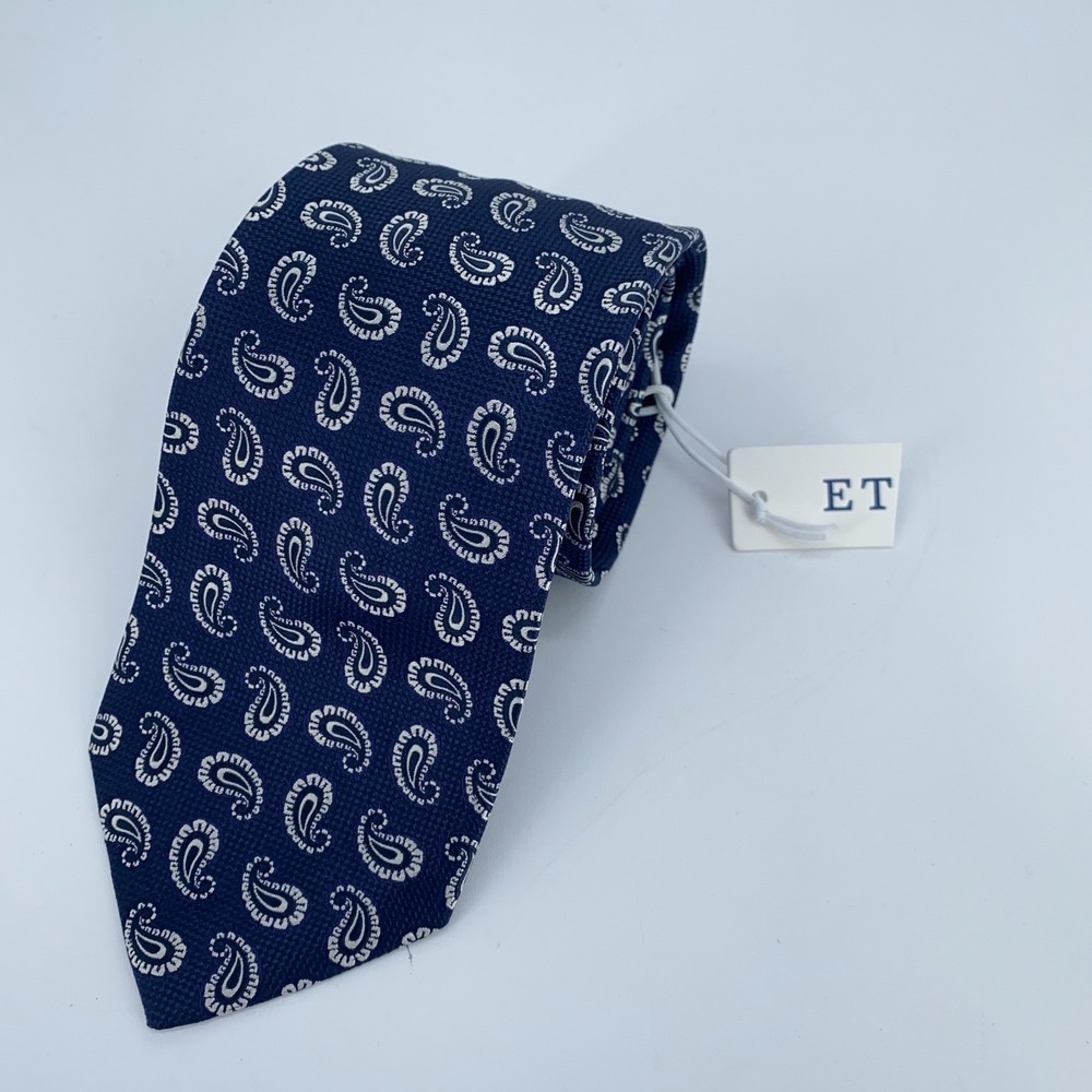 Eton Tie Mens One Size Navy White Paisley Silk Classic Fit Necktie England Made